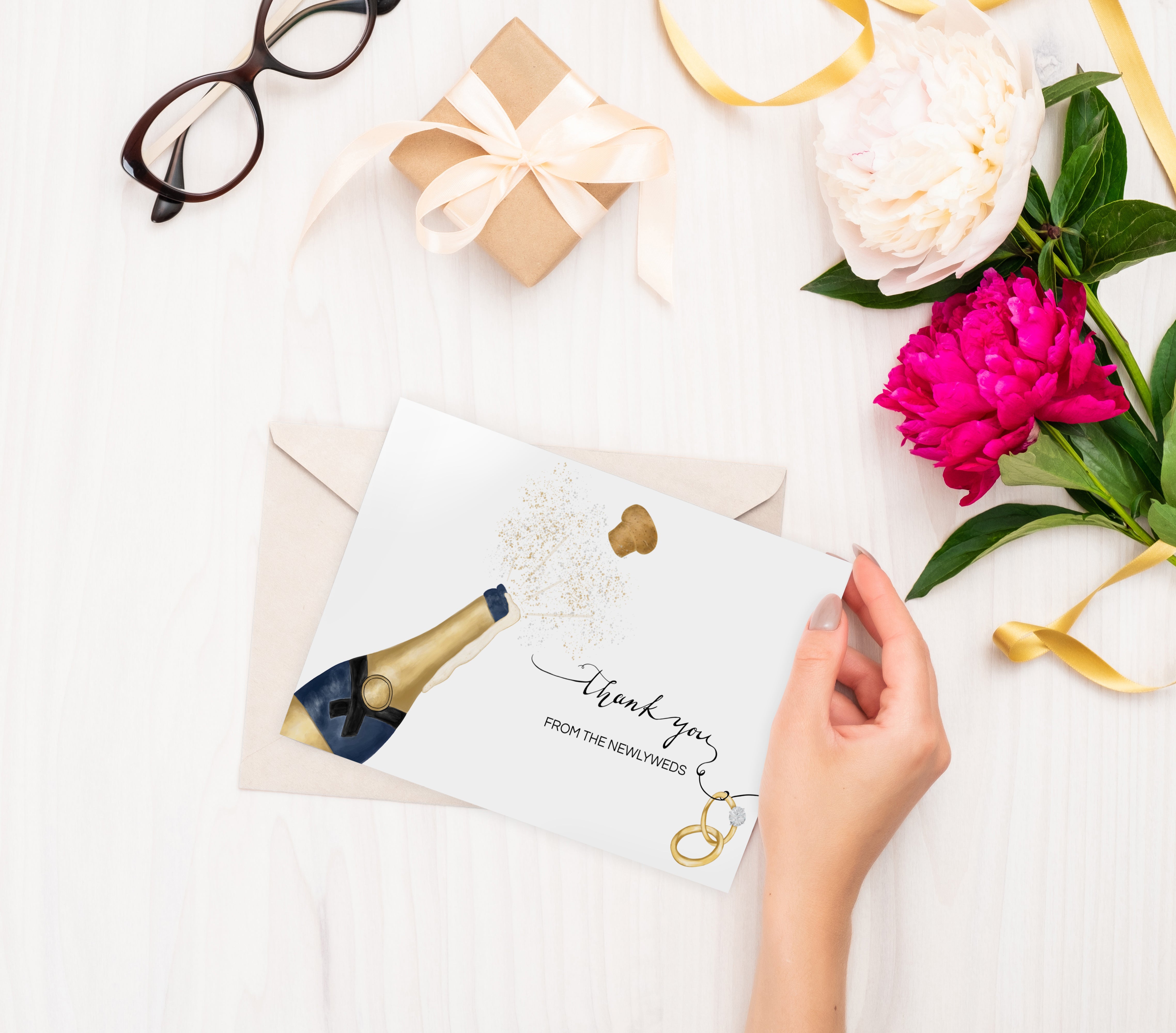 Heather & Willow 50 Wedding Thank You Cards from the New Mr and Mrs | 4x6 Bulk Thank You Cards with Envelopes | Grateful Notes Bridal Shower and Baby Shower