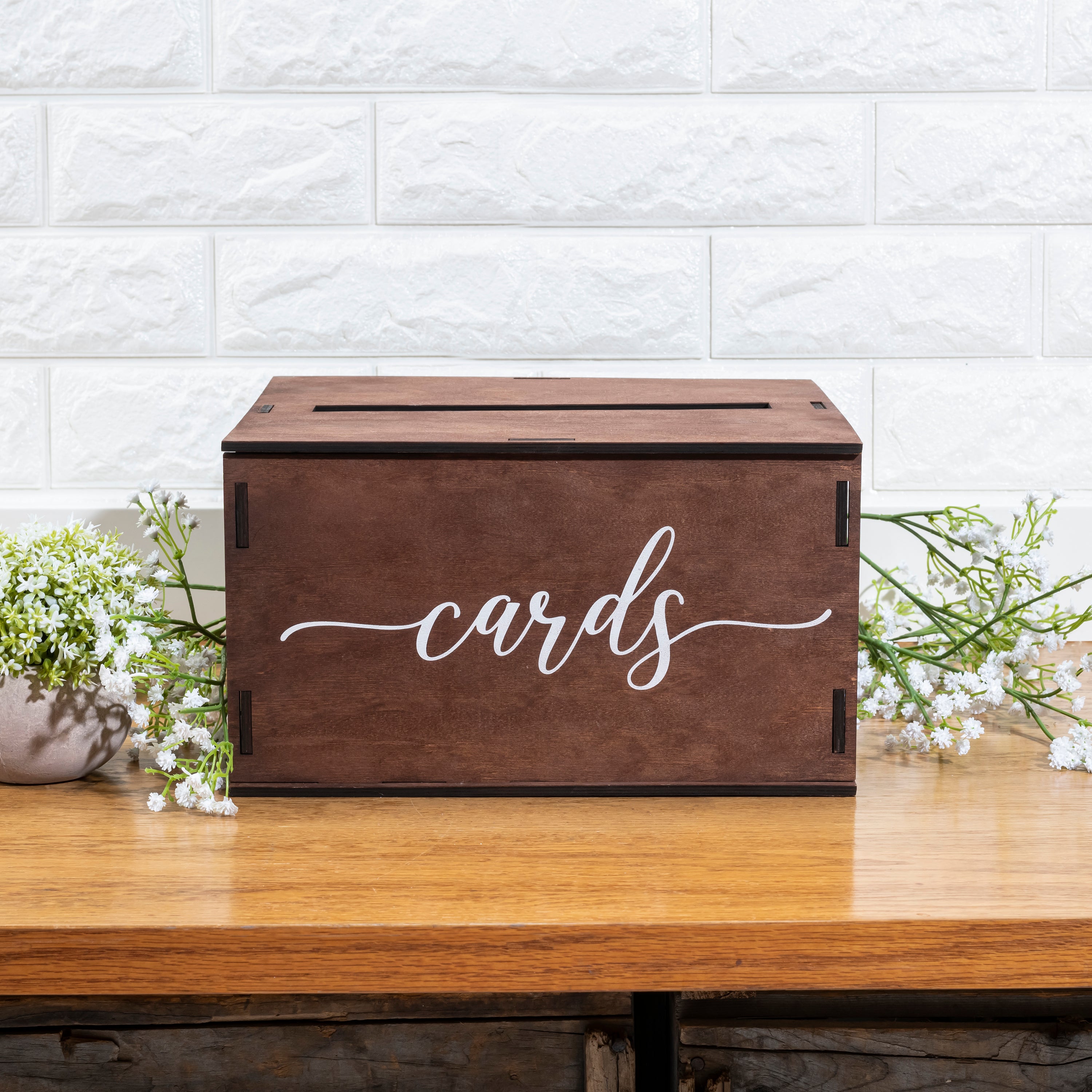 Wooden Wedding Card Box with Slot | Wedding Decorations for Reception, Card Box for Wedding Gifts & Money | Rustic Card Box with Lid | Baby Shower, Bridal Shower, Graduation Card Box - Standard Size