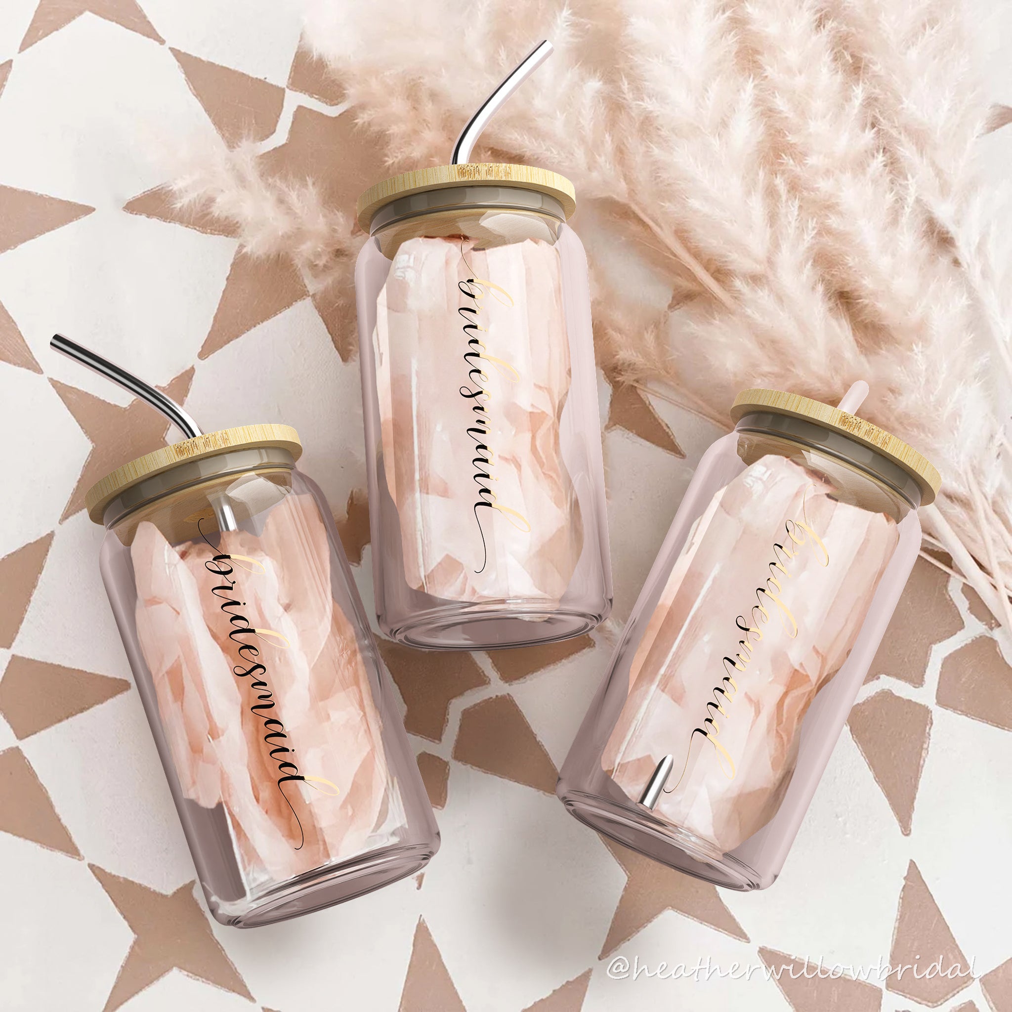 Bride to Be Iced Coffee Cup with Bamboo Lids and Straws | 16 oz Mason Jar Cups | Bridesmaid Proposal Gifts, Bridal Shower Favors, Bachelorette Party Supplies & Bride Tribe | Rose Gold