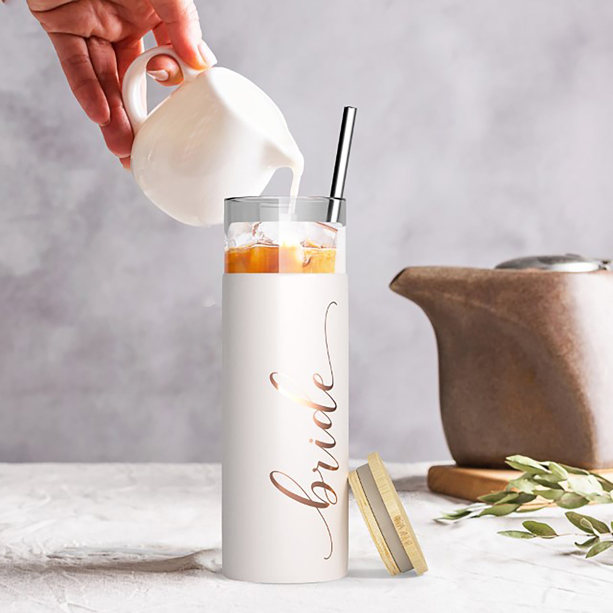Bride to Be Iced Coffee Tumbler with Bamboo Lids and Straws
