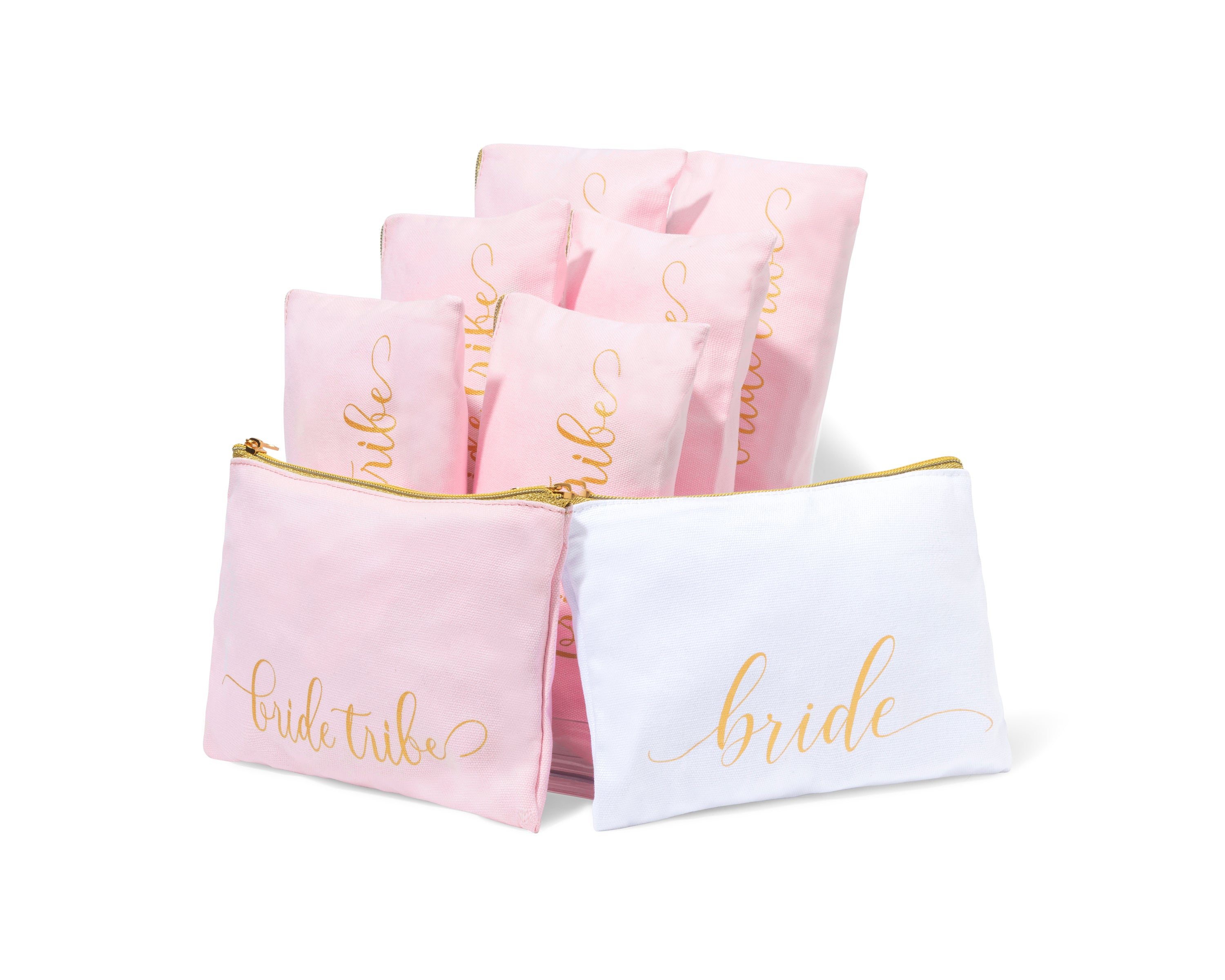 Bride Tribe Bridesmaid Canvas Makeup Bags Cosmetic Clutch (Blush) | 8 Piece Set