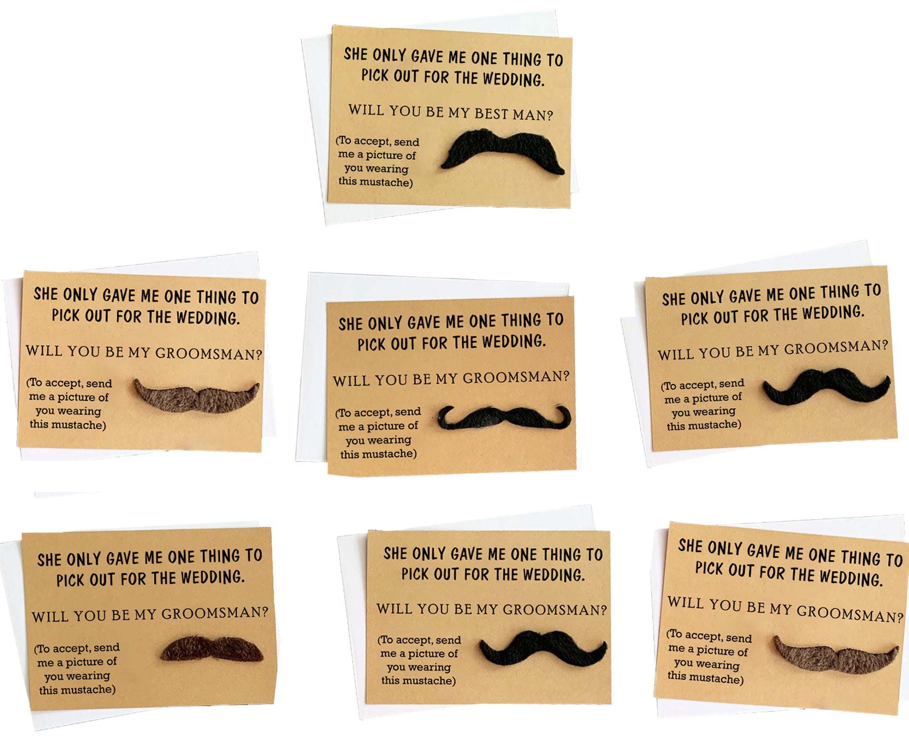 Groomsmen Proposal Cards with Mustache - Set of 8 with Envelopes 5" x 7" | Funny Groomsmen Proposal Gifts for Wedding